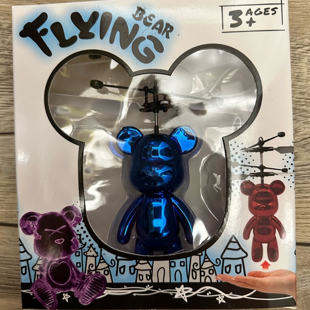 Flying Bearbrick Toy Helicopter Drone - metallic Blue